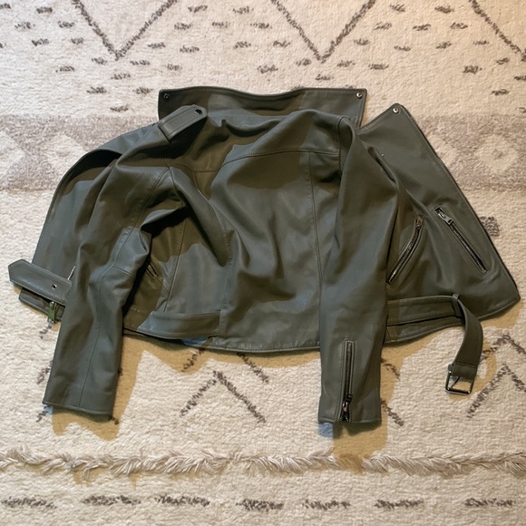 AllSaints Belted Crop Leather Moto Jacket - Picture 14 of 14